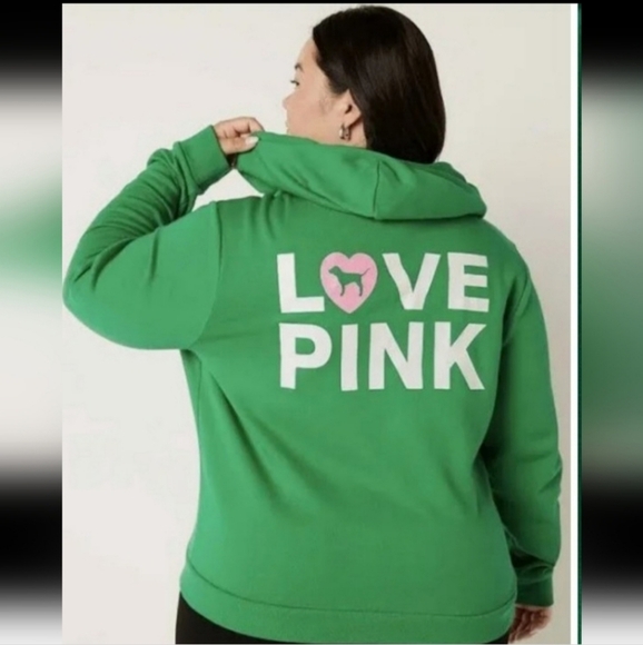 PINK Victoria's Secret Tops - NWT Victoria's Secret PINK Originals Limited Edition Green Zip Up Sz Lar…